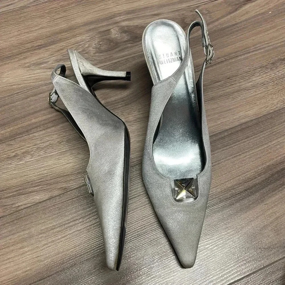 Stuart Weitzman Sling back heels metallic silver 8.5 - Picture 3 of 7